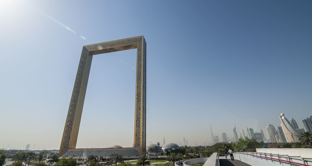 The Dubai Frame with the city skyline behind